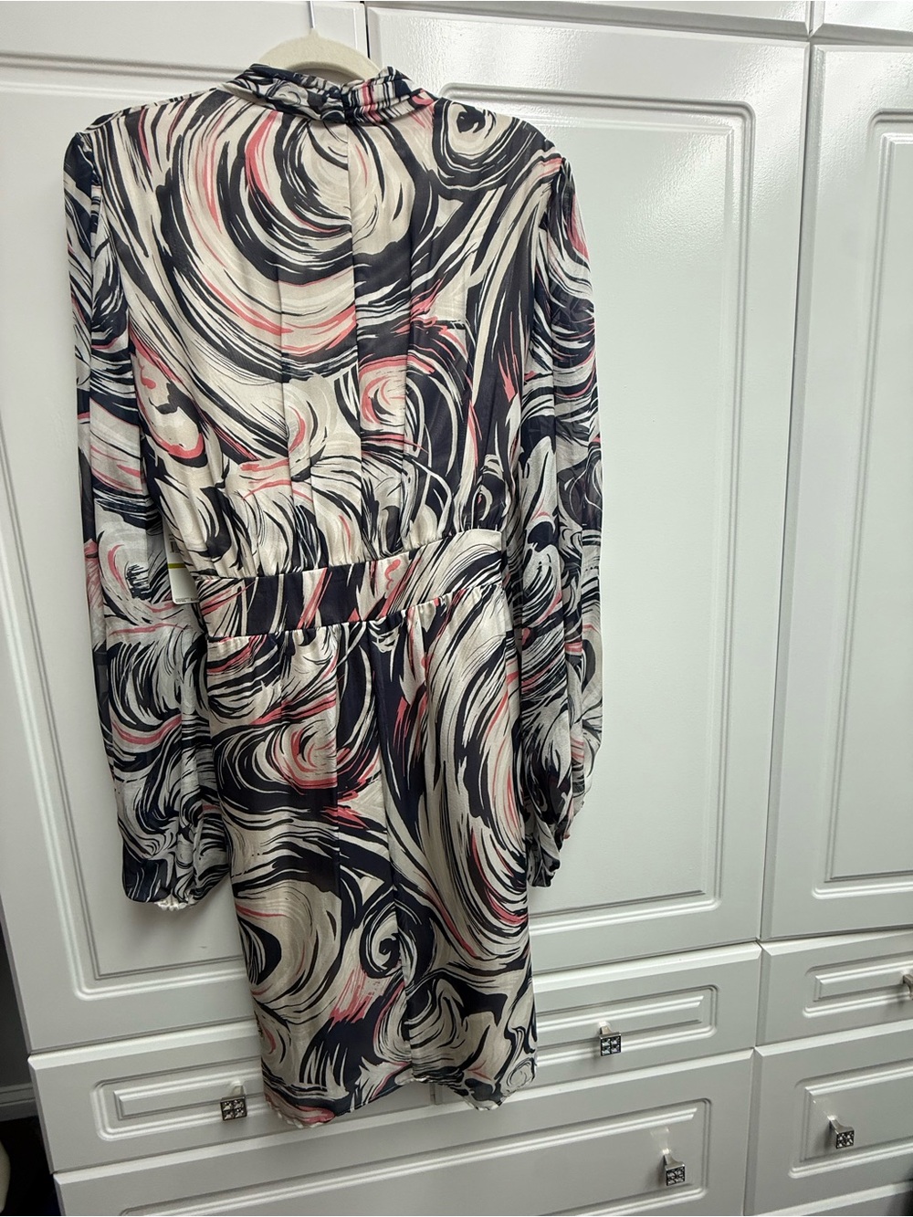 Shelli Segal Navy, Cream & Pink Swirl Wrap Silk Dress - Picture 6 of 6